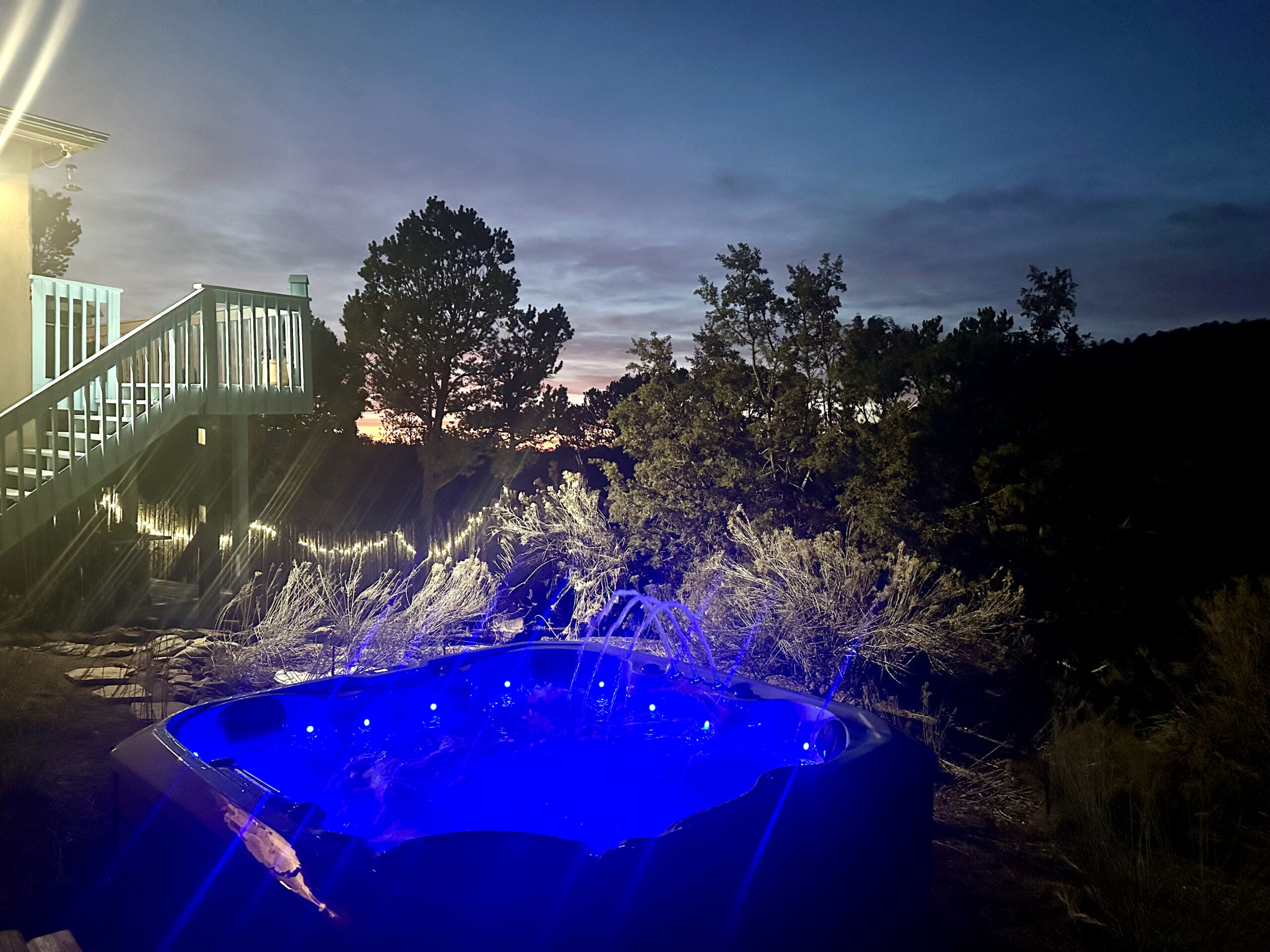 Jacuzzi with LED lights at night